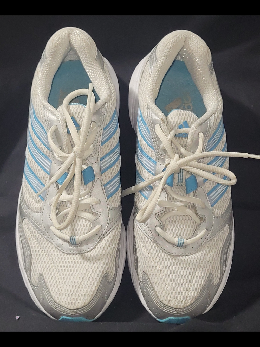 adidas White and Light Blue Athletic Running Shoes